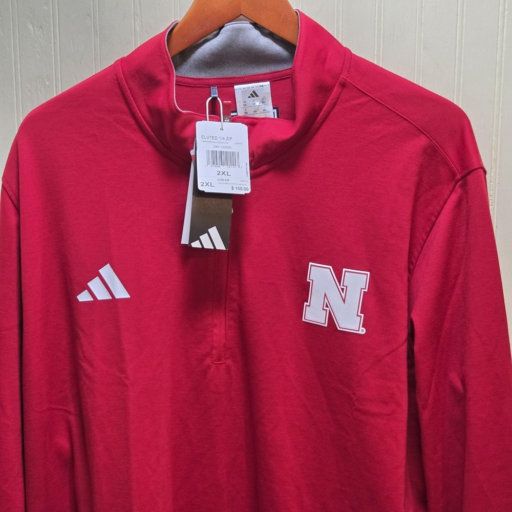 Nebraska Cornhuskers Sweatshirt Mens 2XL Red NCAA Football Adidas 1/4 Zip‎